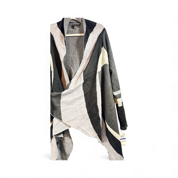 I-N-C New Women's Cardigan Sweater Wool & Acrylic XL Black Tan Half Sleeve - Picture 4 of 9